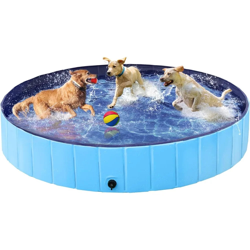 Large Foldable Dog Pool Collapsible Plastic Pet Bath Tub Scratch Resistant
