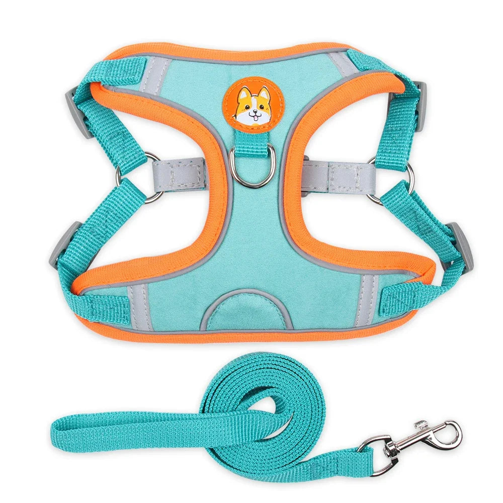 Adjustable Dog Harness And Leash Set Reflective For Pets Walking