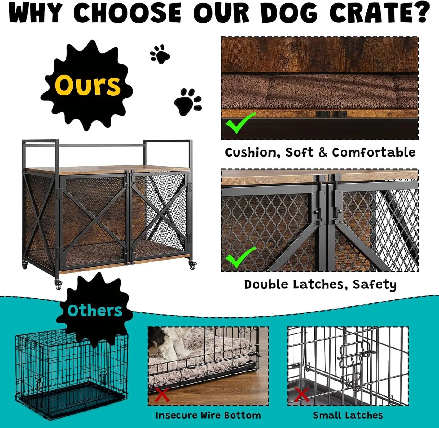 HiMISS Heavy Duty Dog Crate End Table With Lockable Wheels