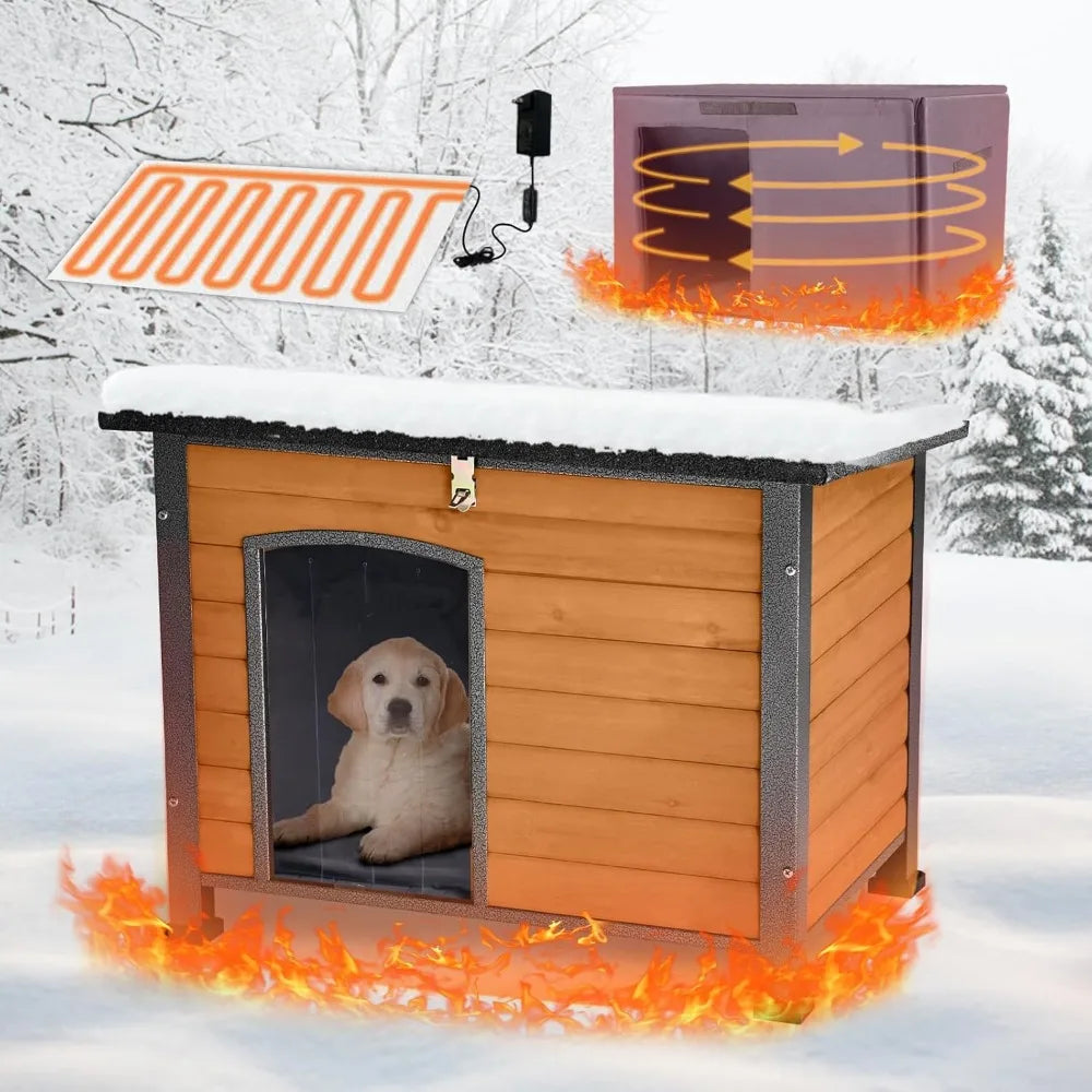 Outdoor Heated Dog House With Anti Chew Iron Frame