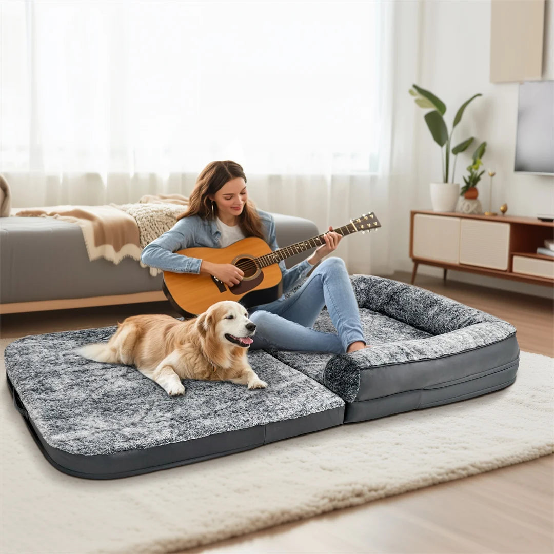 BINGOPAWCN Foldable Dog Bed Orthopedic Calming Plush