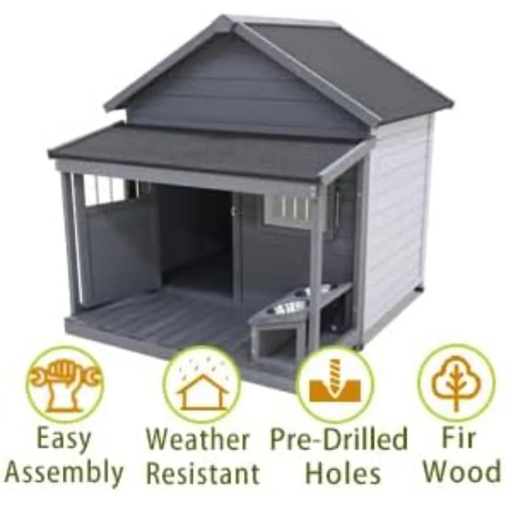 Weatherproof Wooden Dog Kennel With Porch Door Window