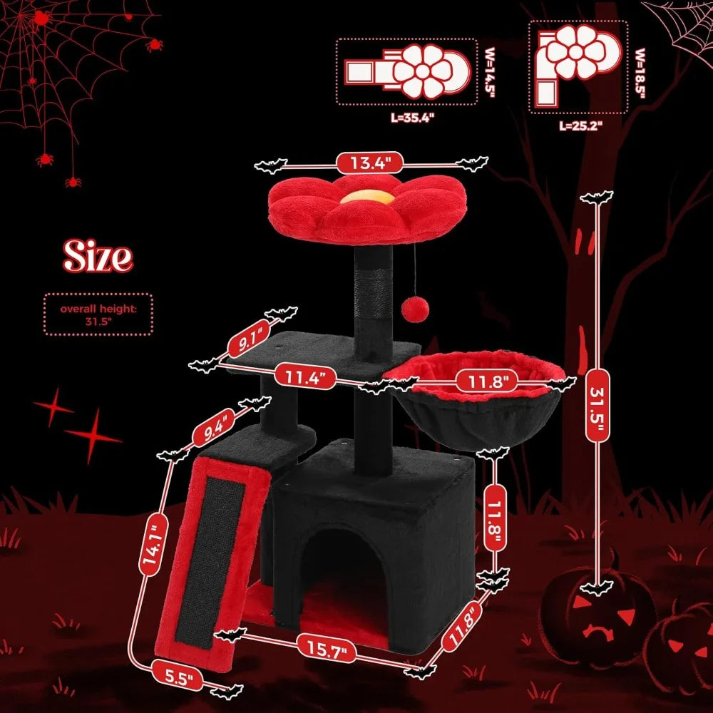 Gothic Style Indoor Cat Tree Flower Tower With Hammock