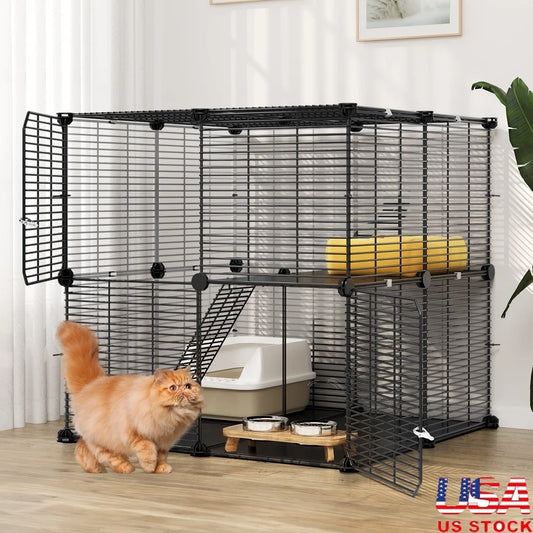 DUTRIEUX Indoor Cat Cage 2 Tier Metal Playpen Easy Clean
