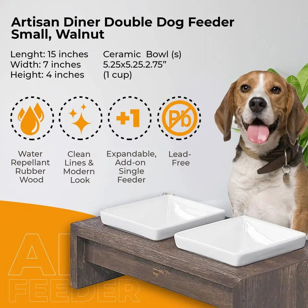 Artisan Diner Double Dog Feeder With Ceramic Bowls