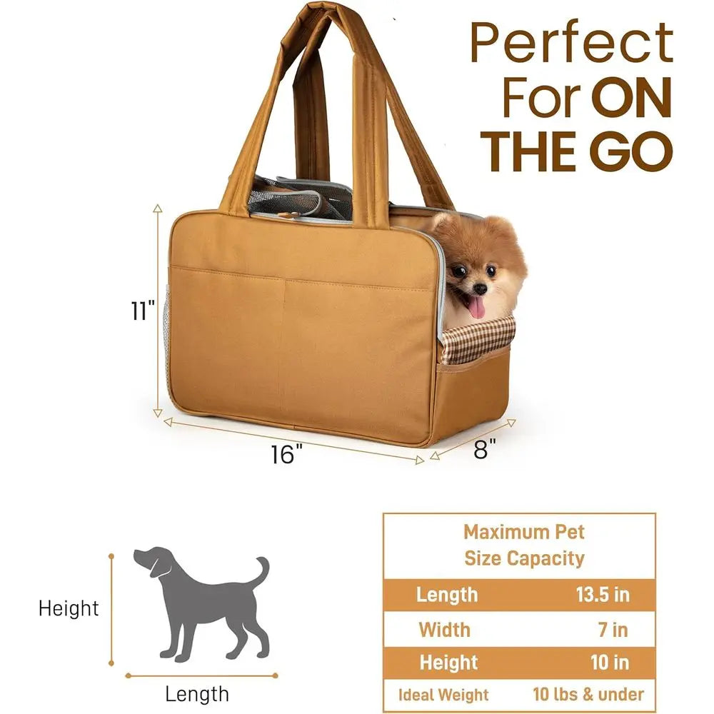 Dog Purse Carrier Cotton Padded Interior Breathable Mesh Comfortable Strap