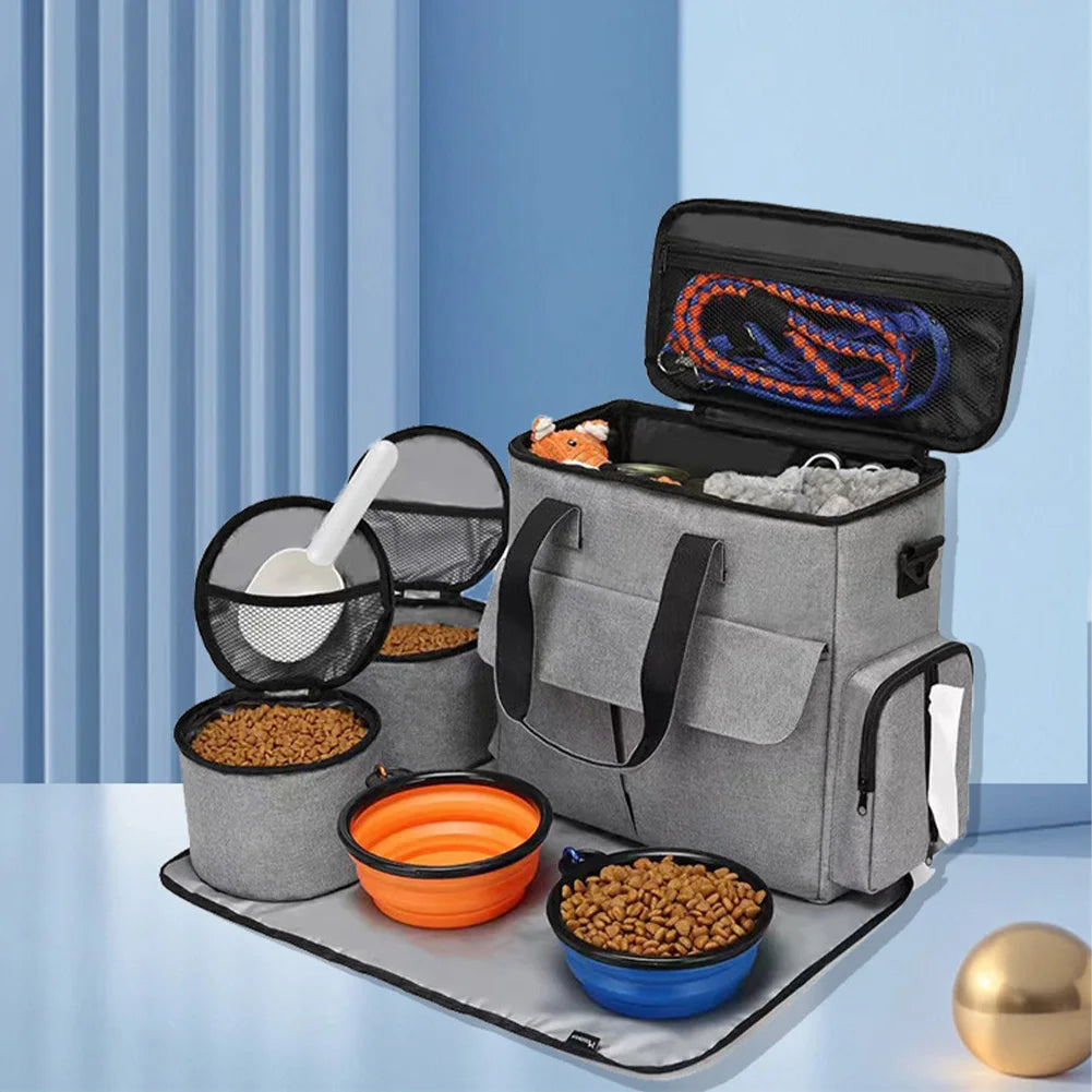 TWISTER.CK Dog Travel Backpack Organizer With Food Bags And Bowls