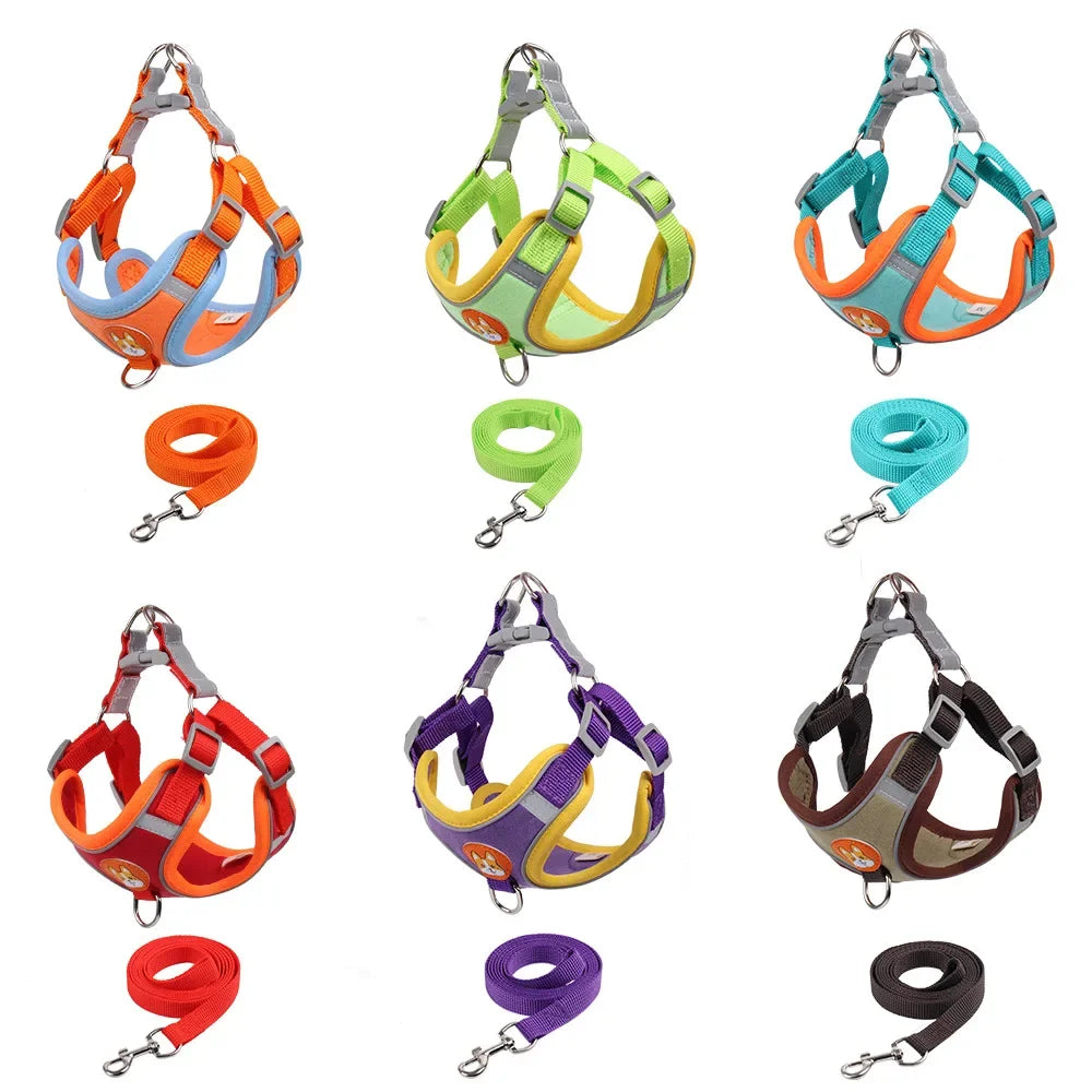 Adjustable Dog Harness And Leash Set Reflective For Pets Walking