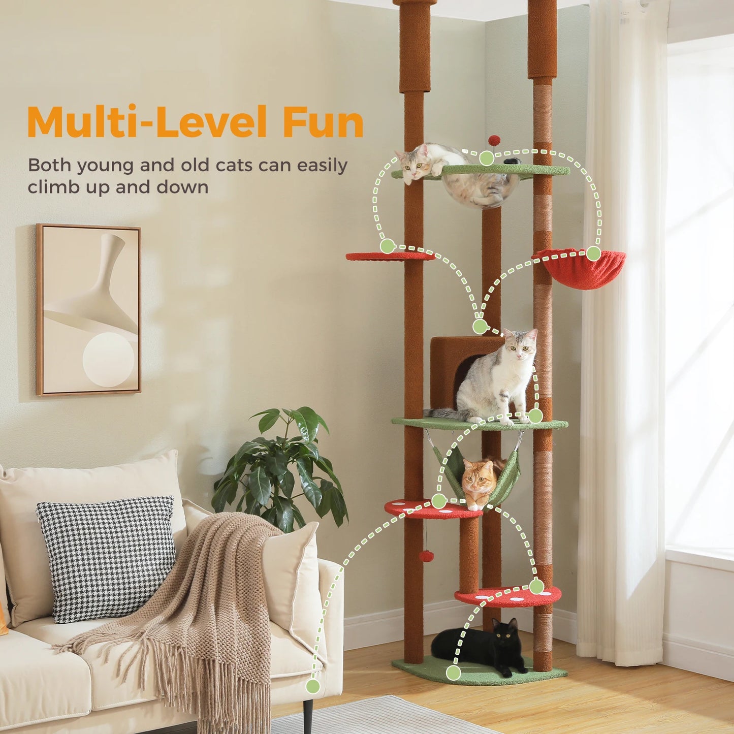 PAWZ Road Floor To Ceiling Cat Tree With Adjustable Height