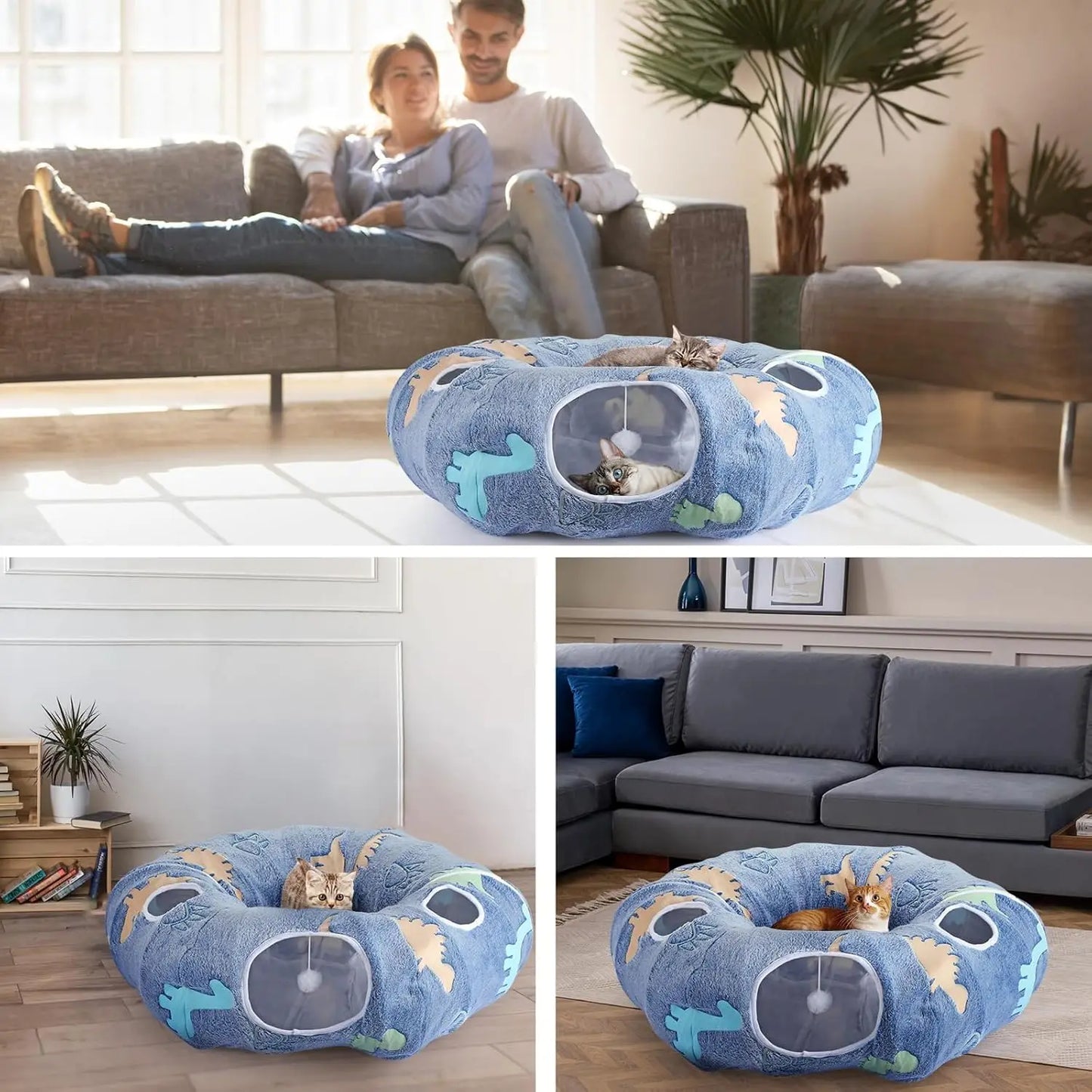 Cat Tunnel Bed Foldable Plush Donut Cave For Indoor Cats
