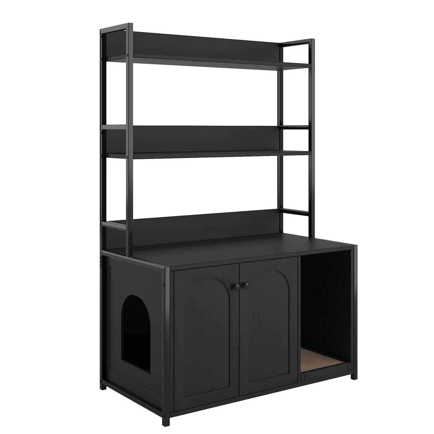 HiMISS Wooden Hidden Cat Litter Box Enclosure With Shelves