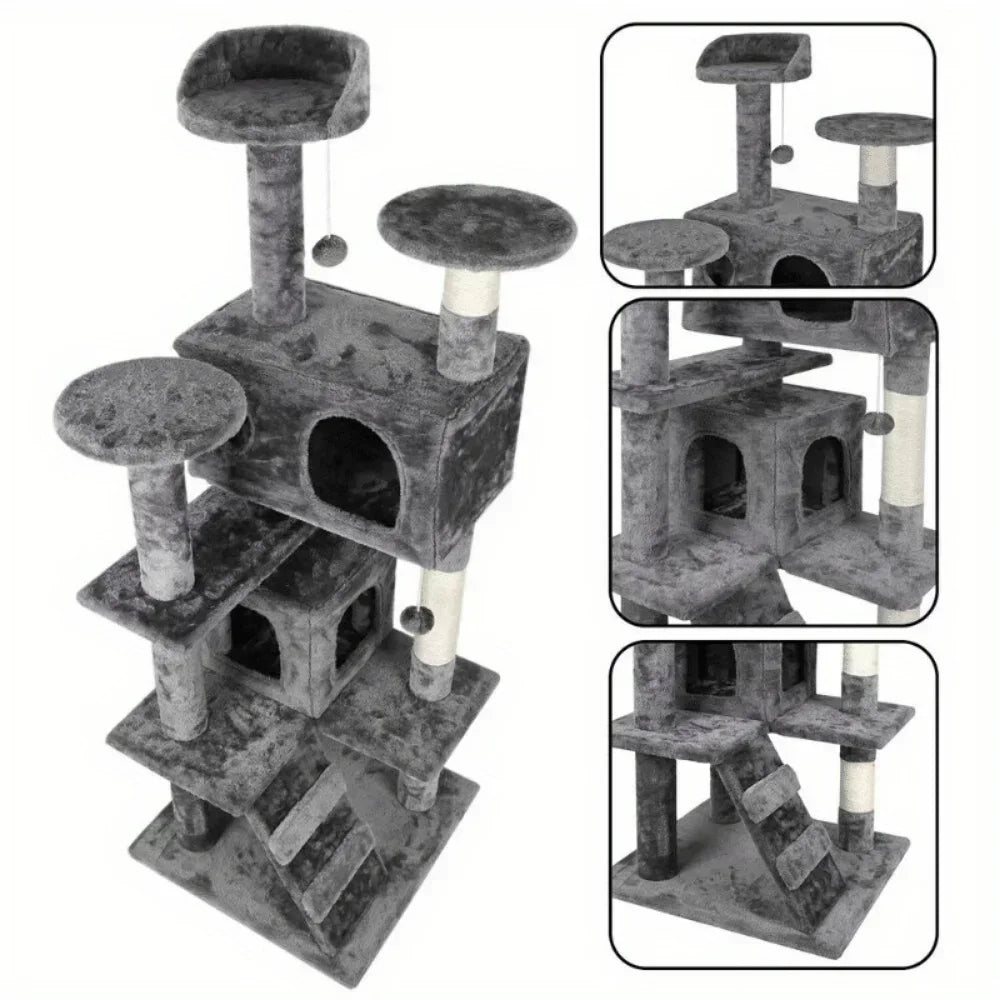 Zhejiang Cat Tree Tower Three Tier Wood Plush Sisal Posts