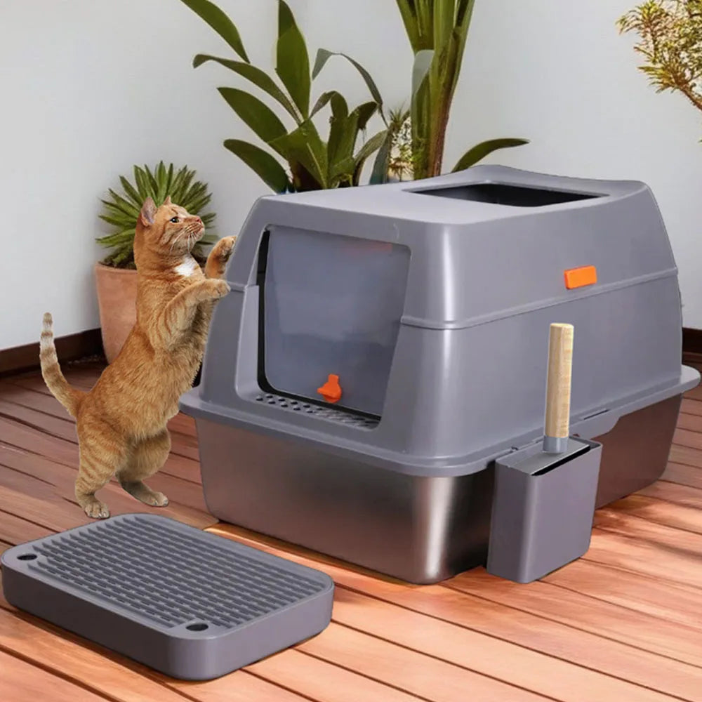Feature Stainless Steel Cat Litter Box With Lid High Wall