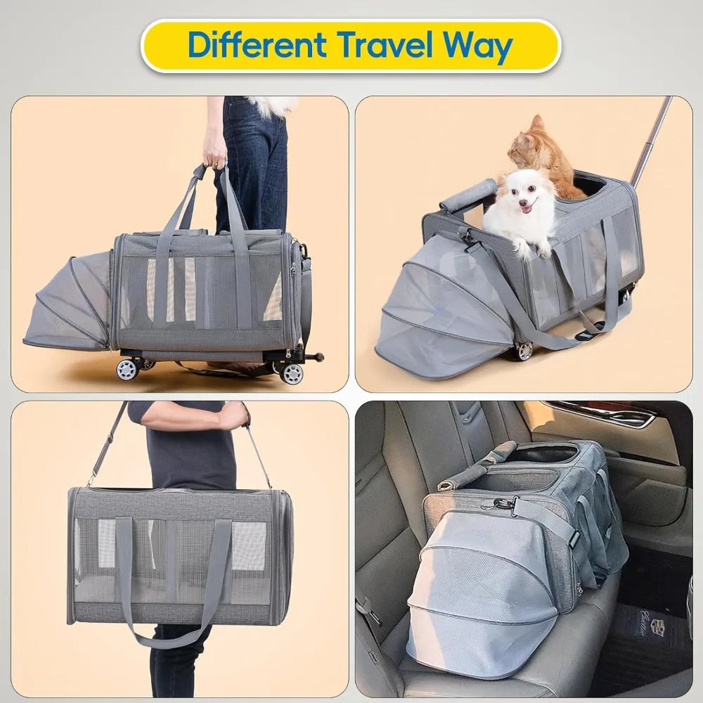 TIFICY Expandable Pet Carrier With Wheels For Cats And Dogs