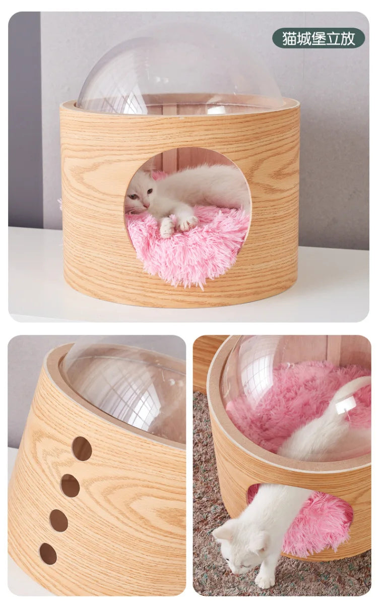 Smvp Cat Space Transparent Capsule Nest Bed For Climbing Cats Wooden