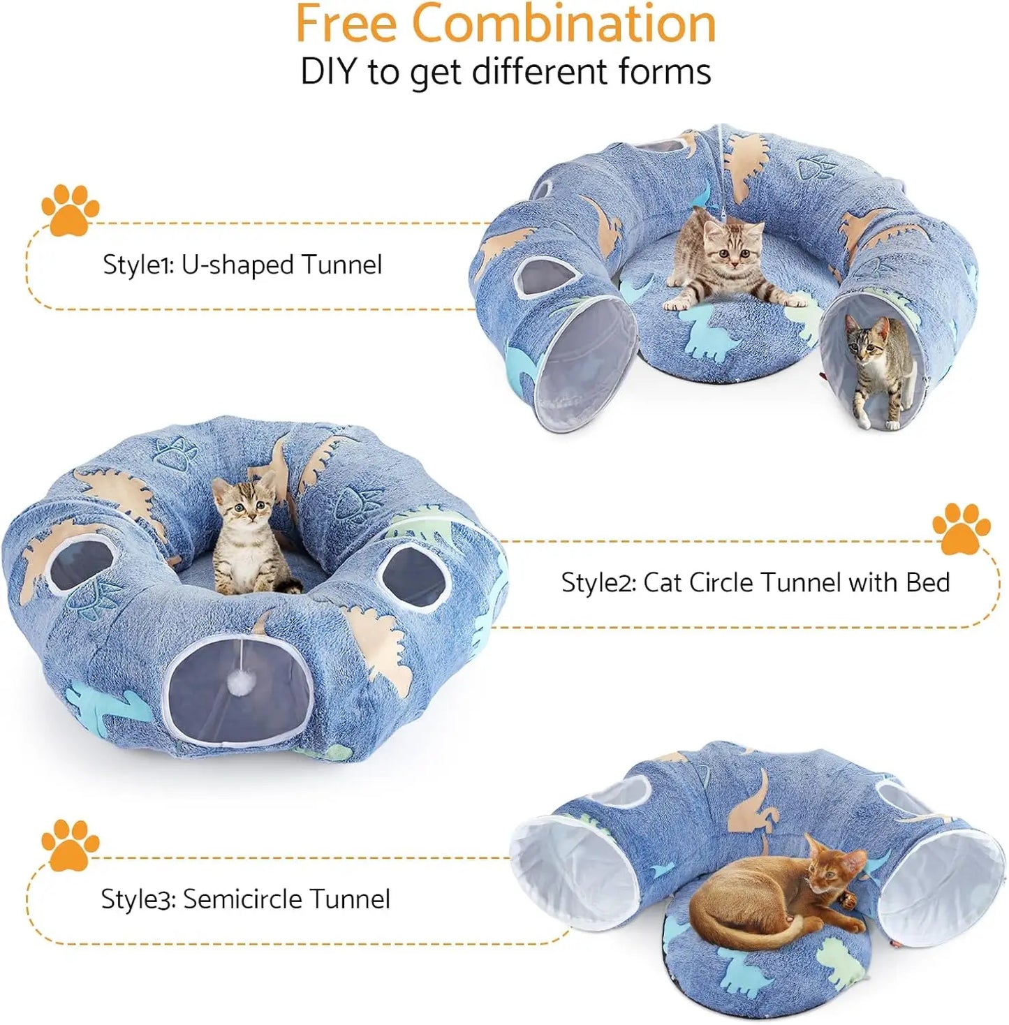 Cat Tunnel Bed Foldable Plush Donut Cave For Indoor Cats
