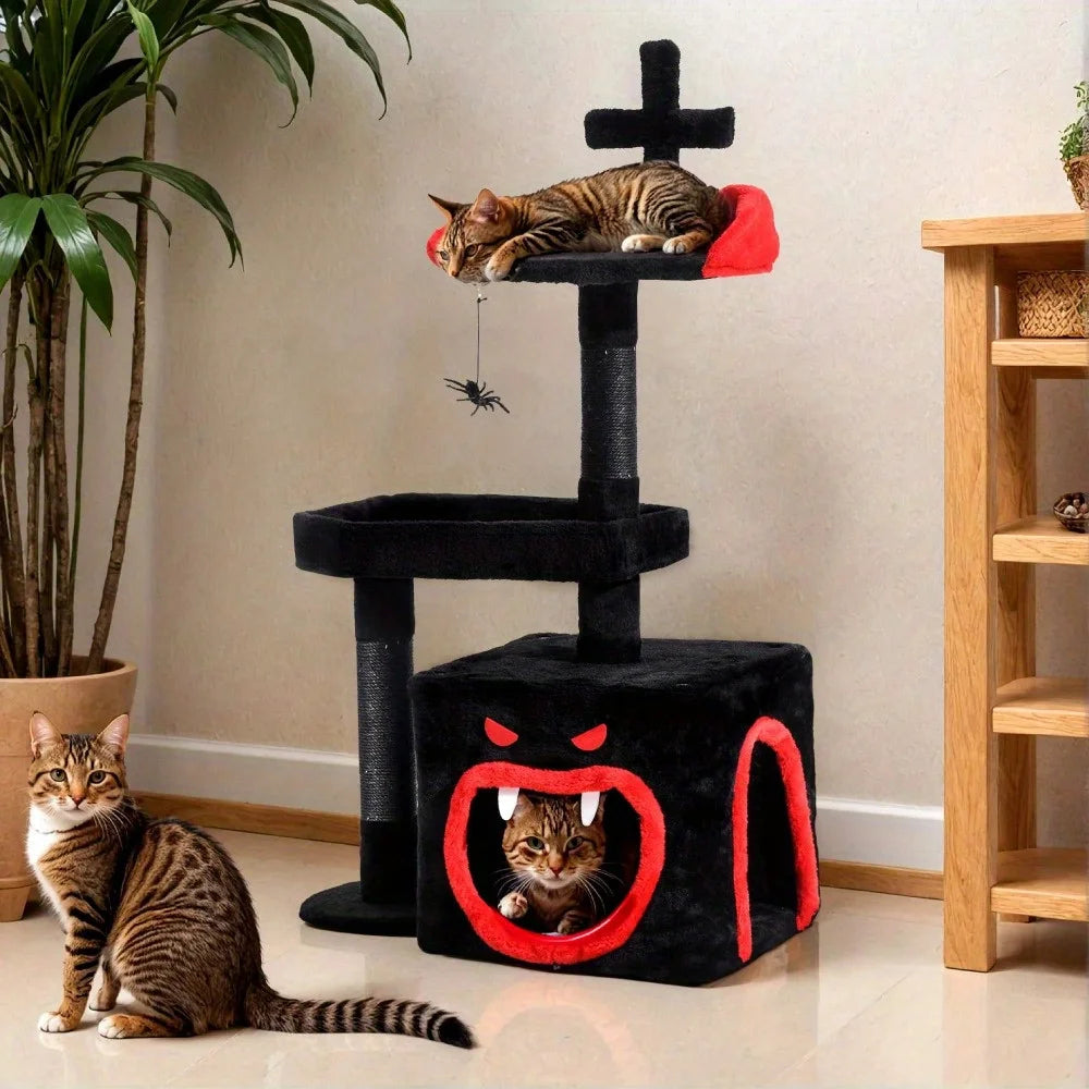 Hign-concerned Gothic Cat Tree Coffin Bed Tower with Sisal Posts