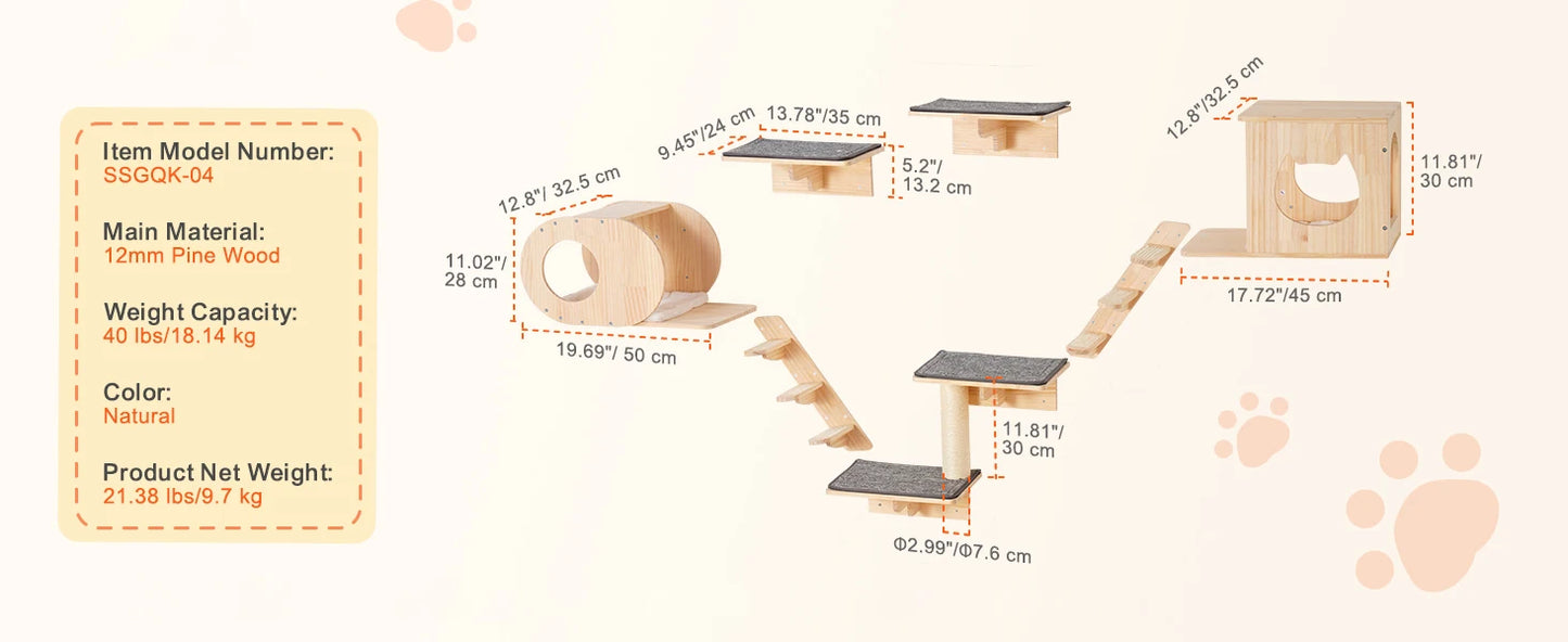 SucceBuy Wall Mounted Cat Shelves And Perches Cat Tree