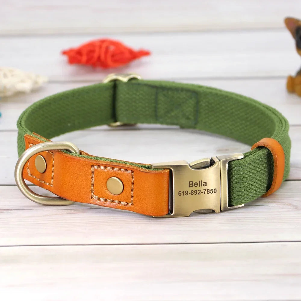 Nylon Dog Collar Leash Set With Personalized Nameplate ID Tag