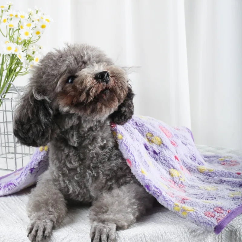 Soft Fluffy Pet Blanket Fleece Paw Print Mat for Dogs