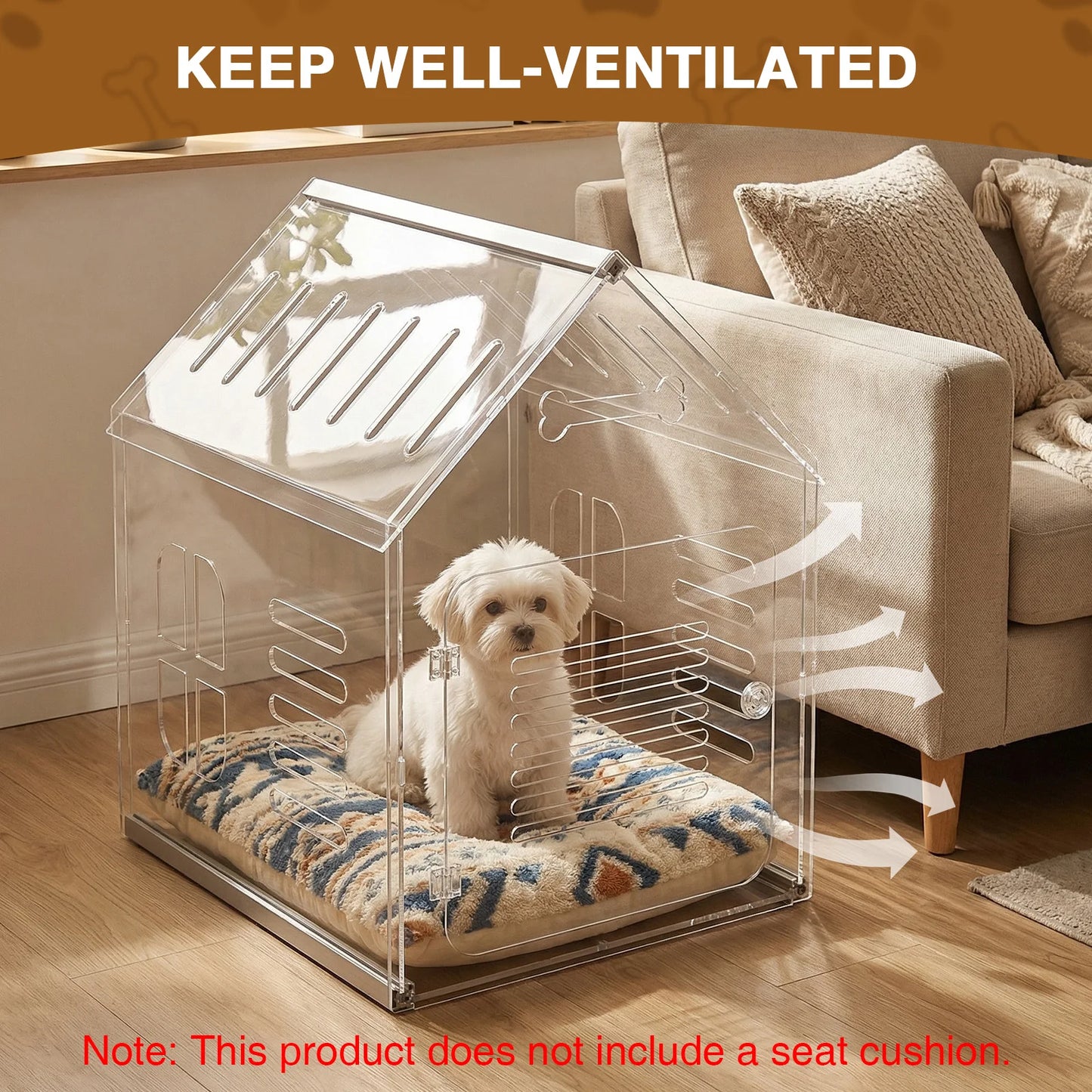 Acrylic Indoor Dog Kennel Lockable Ventilated Cage