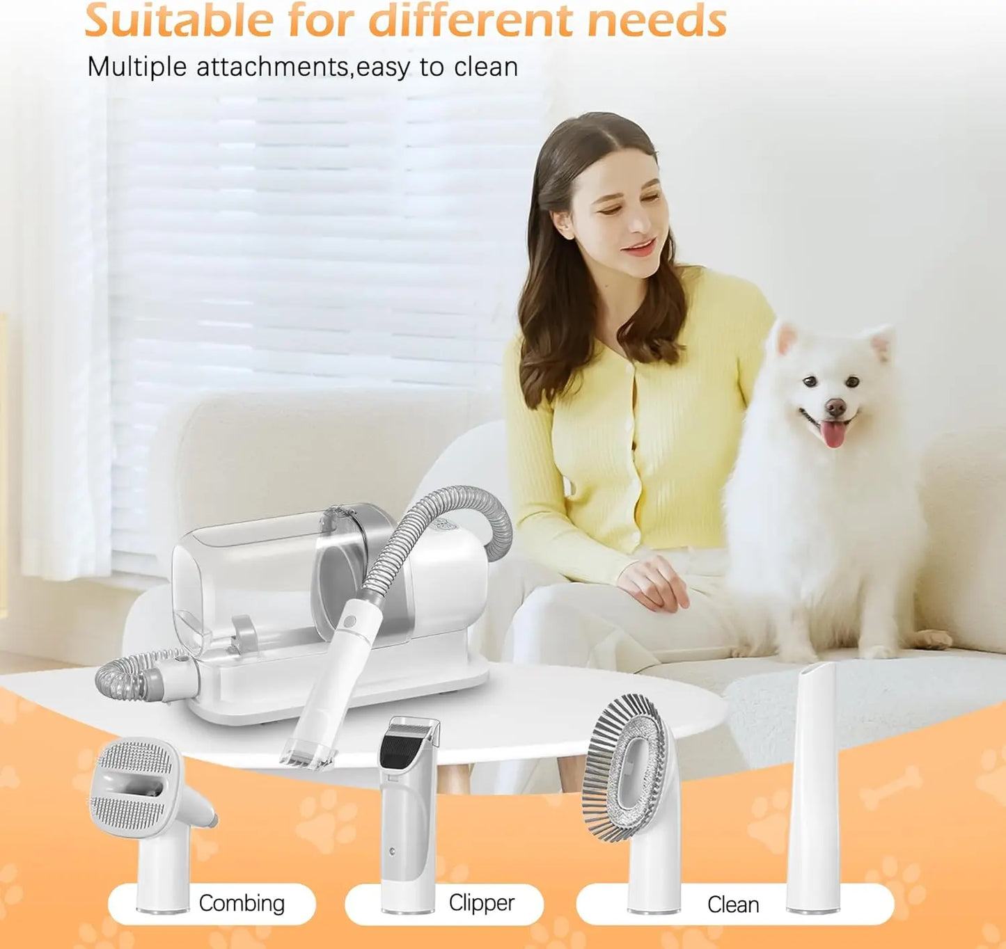 Pet Grooming Vacuum Kit Low Noise With 5 Essential Tools