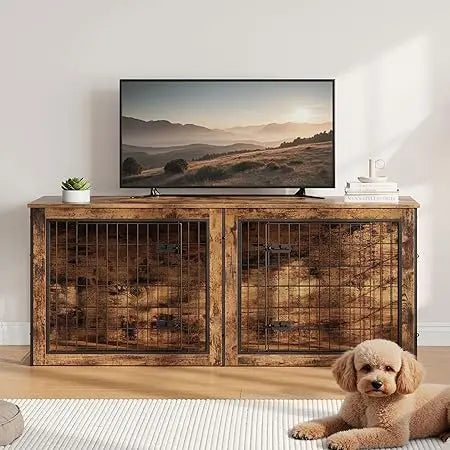 MKDK Double Dog Crate Furniture With Divider For Indoor Use