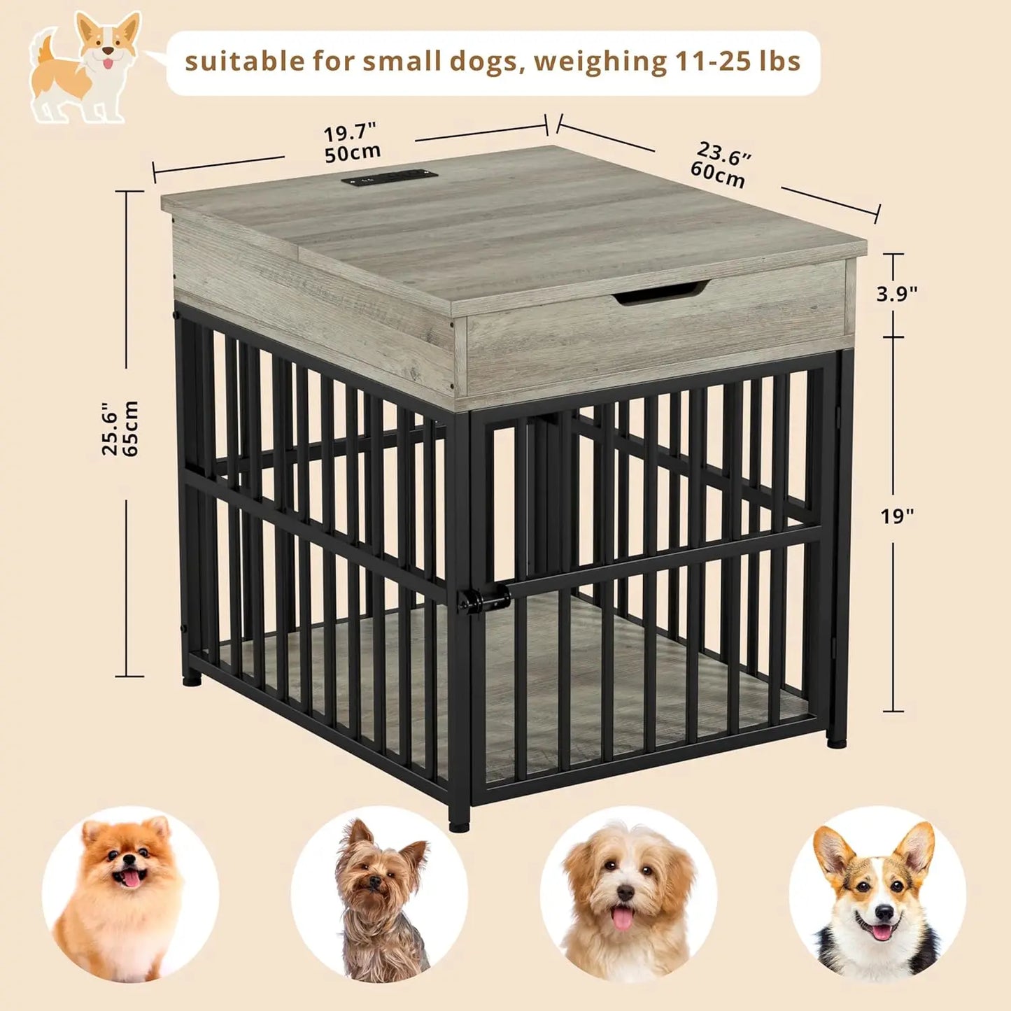Wooden Dog Kennel End Table Crate With Flip Top Drawer
