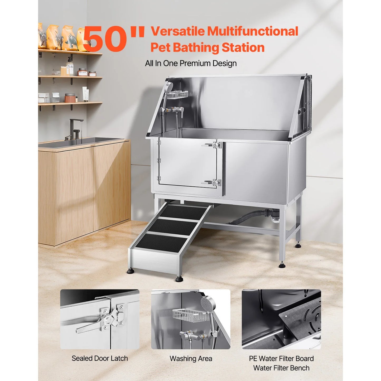 SucceBuy Stainless Steel Dog Washing Station With Ramp