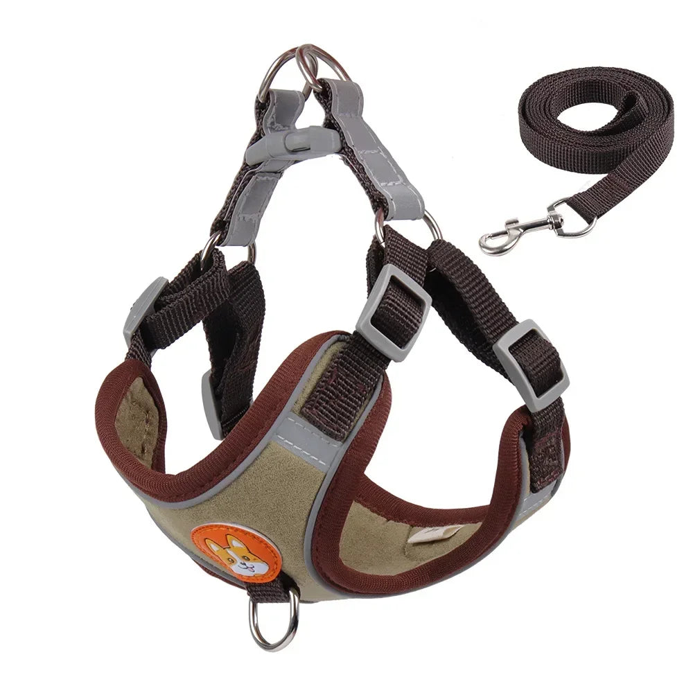 Adjustable Dog Harness And Leash Set Reflective For Pets Walking
