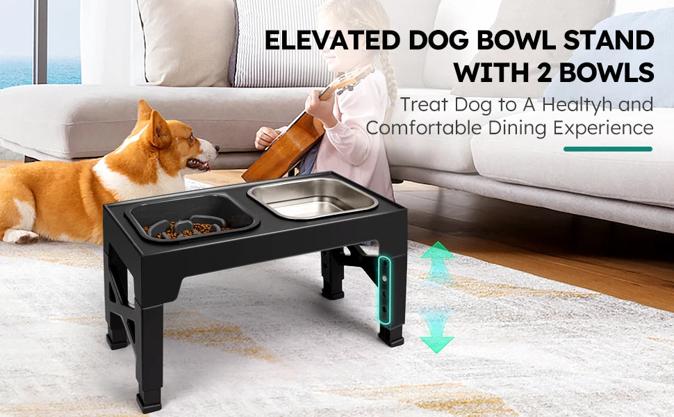 2-In-1 Elevated Slow Feeder Dog Bowls With Foldable Stand