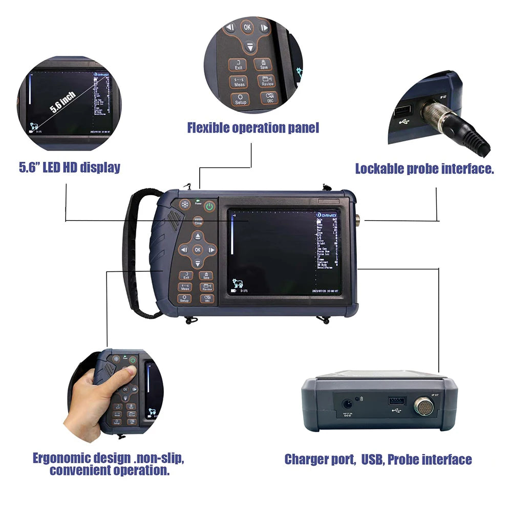 DAWEI Handheld Veterinary Ultrasound Scanner For Farm Animals Pregnancy Testing