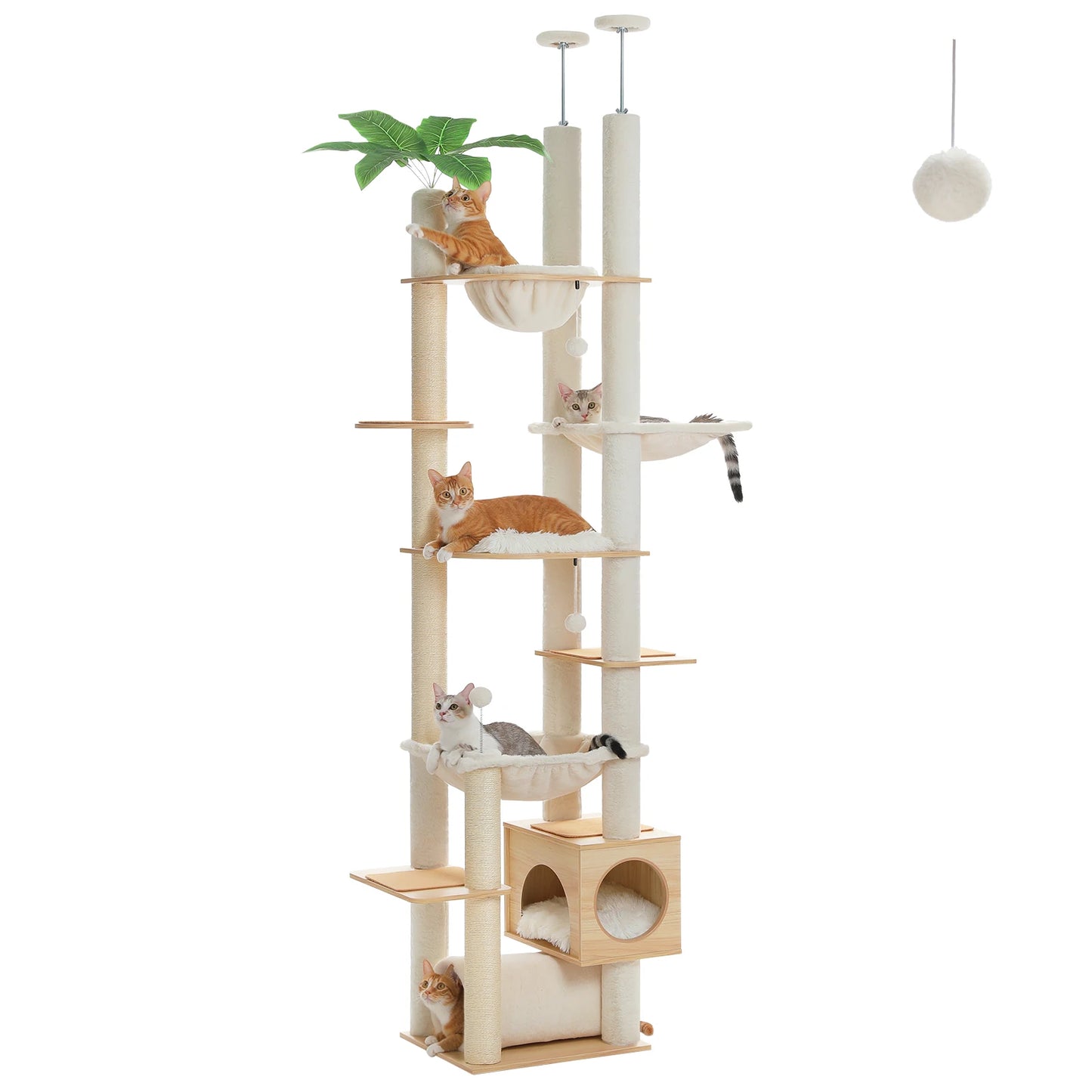 PAWZ Road Height Adjustable Wooden Cat Tree With Hammock And Scratching Posts