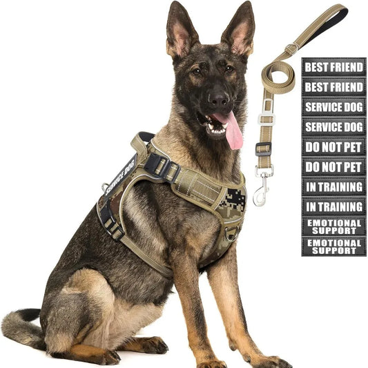 Hign-concerned Tactical Dog Harness And Leash Set Reflective No Pull Adjustable