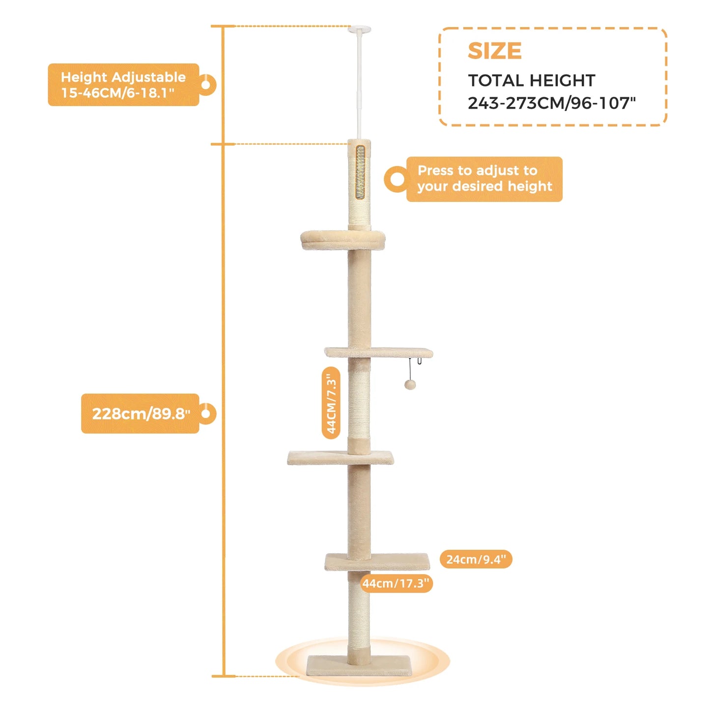 PEQULTI Adjustable Cat Tree Tower With Scratching Posts For Indoor Fun