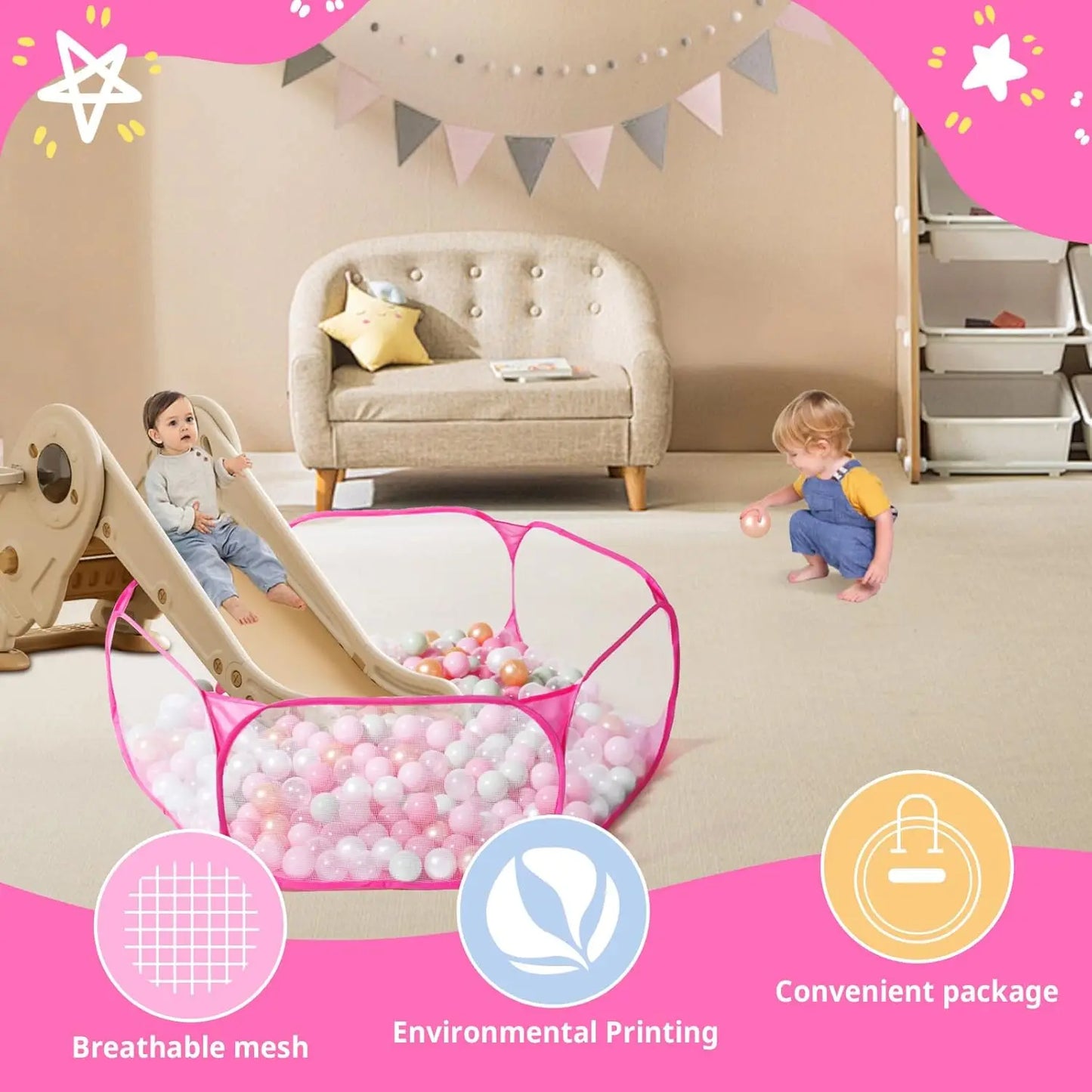 SHXI Cute Hexagon Kids Ball Pit Indoor Outdoor Play Pool