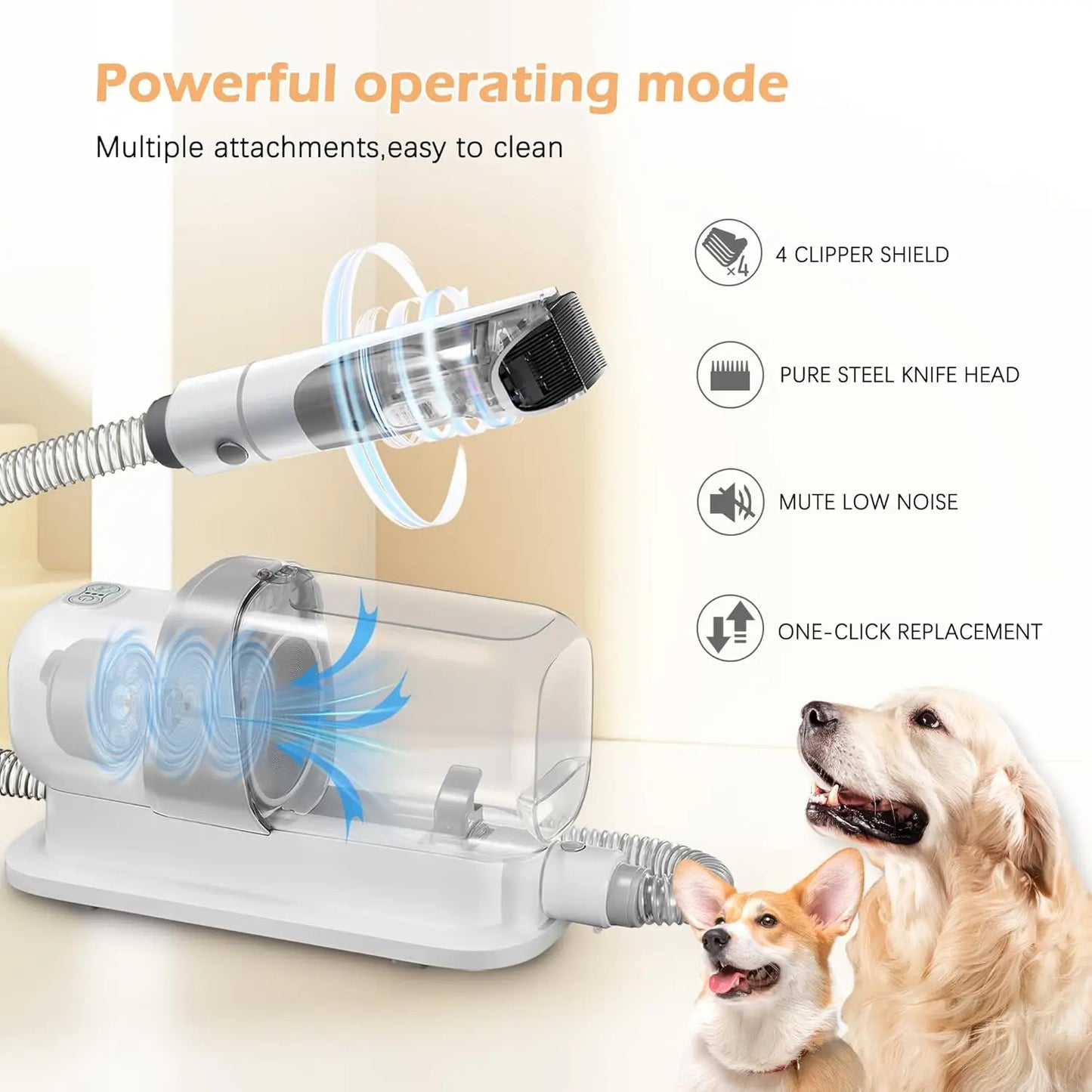 Pet Grooming Vacuum Kit Low Noise With 5 Essential Tools