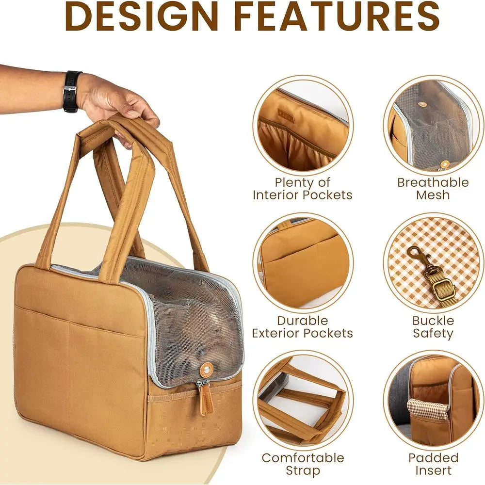 Dog Purse Carrier Cotton Padded Interior Breathable Mesh Comfortable Strap