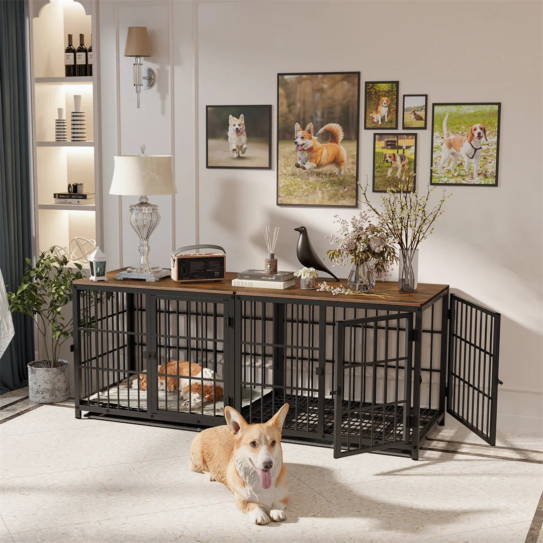 BINGOPAW Furniture Style Dog Crate End Table With Three Doors