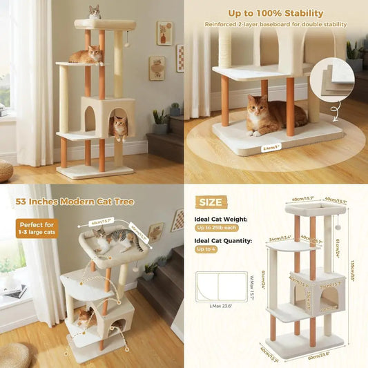 Wooden Cat Tree For Large Indoor Cats With Scratching Posts