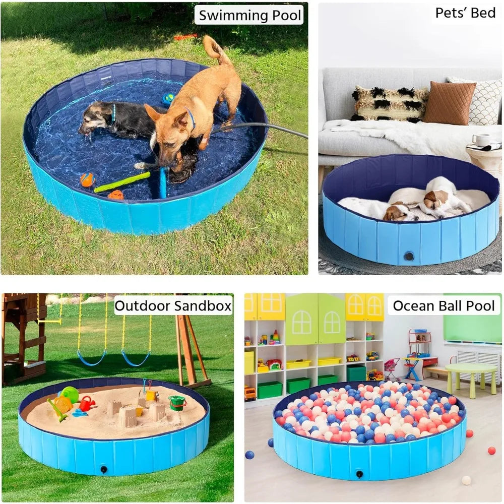 Large Foldable Dog Pool Collapsible Plastic Pet Bath Tub Scratch Resistant