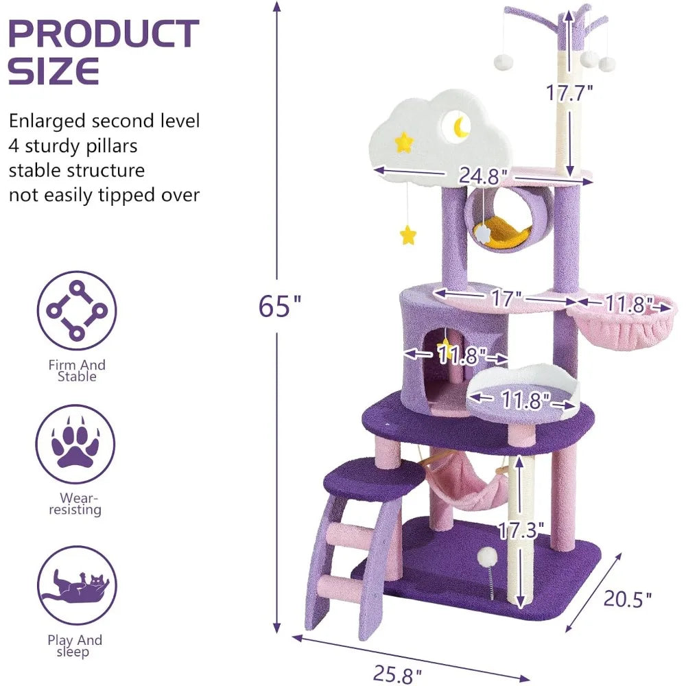 Cloud Themed Cat Tree for Indoor Cats Tall Cat Tower