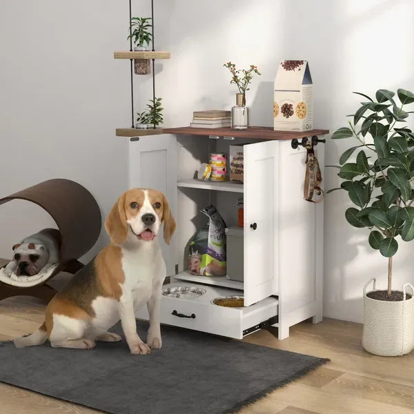 Pet Feeding Station With Hidden Double Bowls And Storage