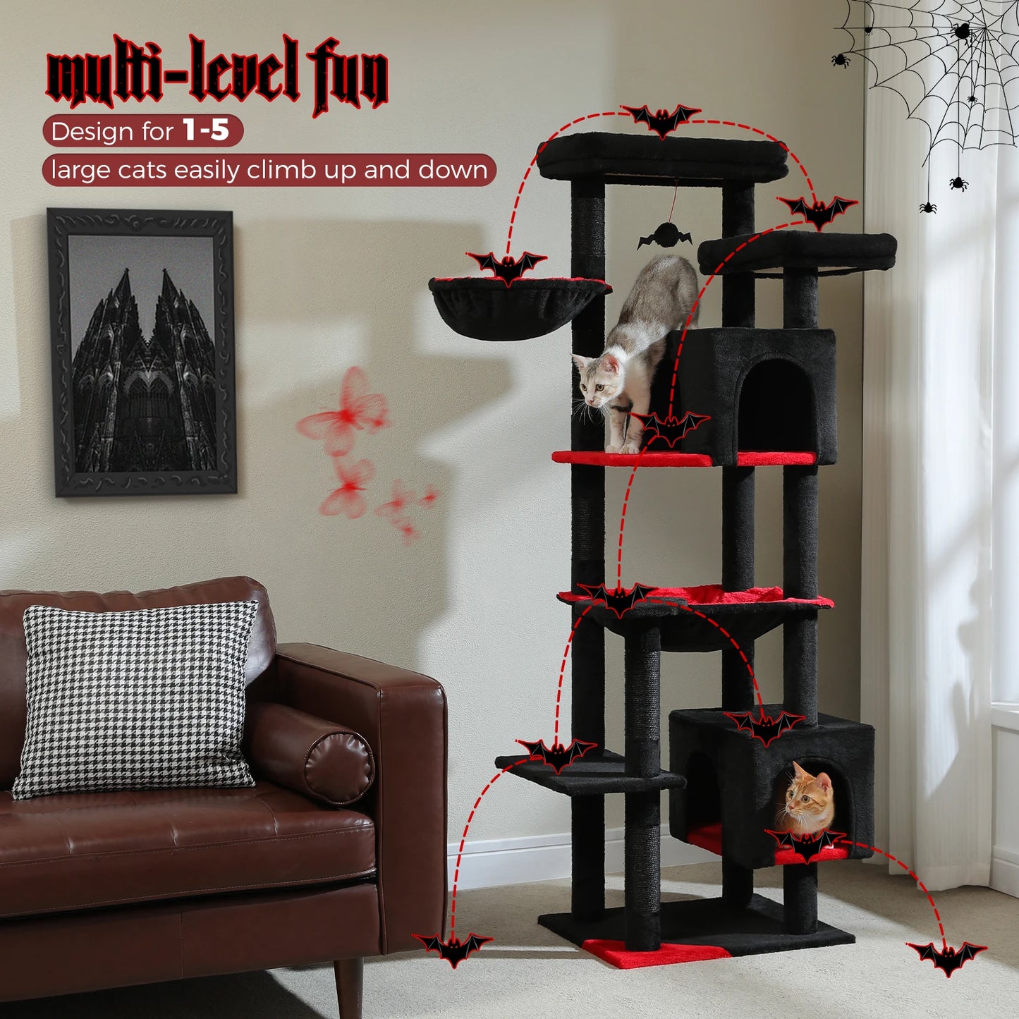 PEQULTICN Cat Tree Indoor Multi Level Tower With Scratching Posts Hammock