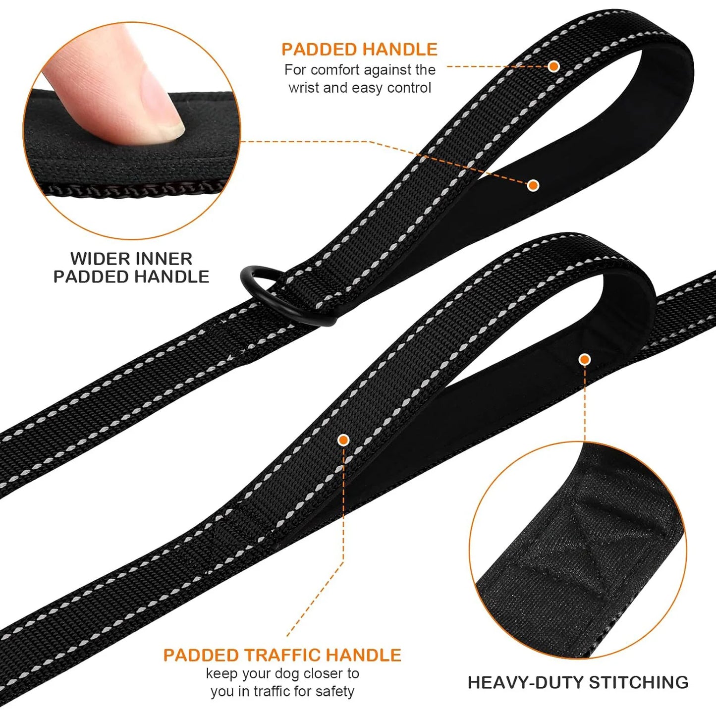 Heavy Duty Double Handle Reflective Dog Leash For Large Breeds