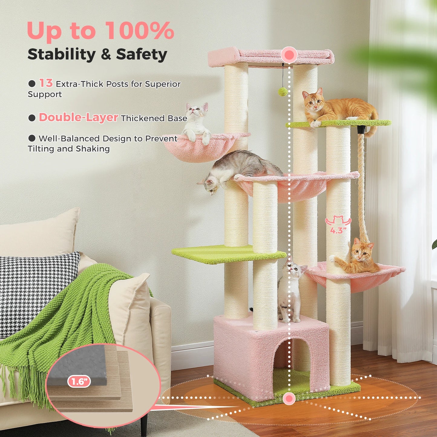 PAWZ Road Cat Tree With Five Levels and 11 Sisal Posts