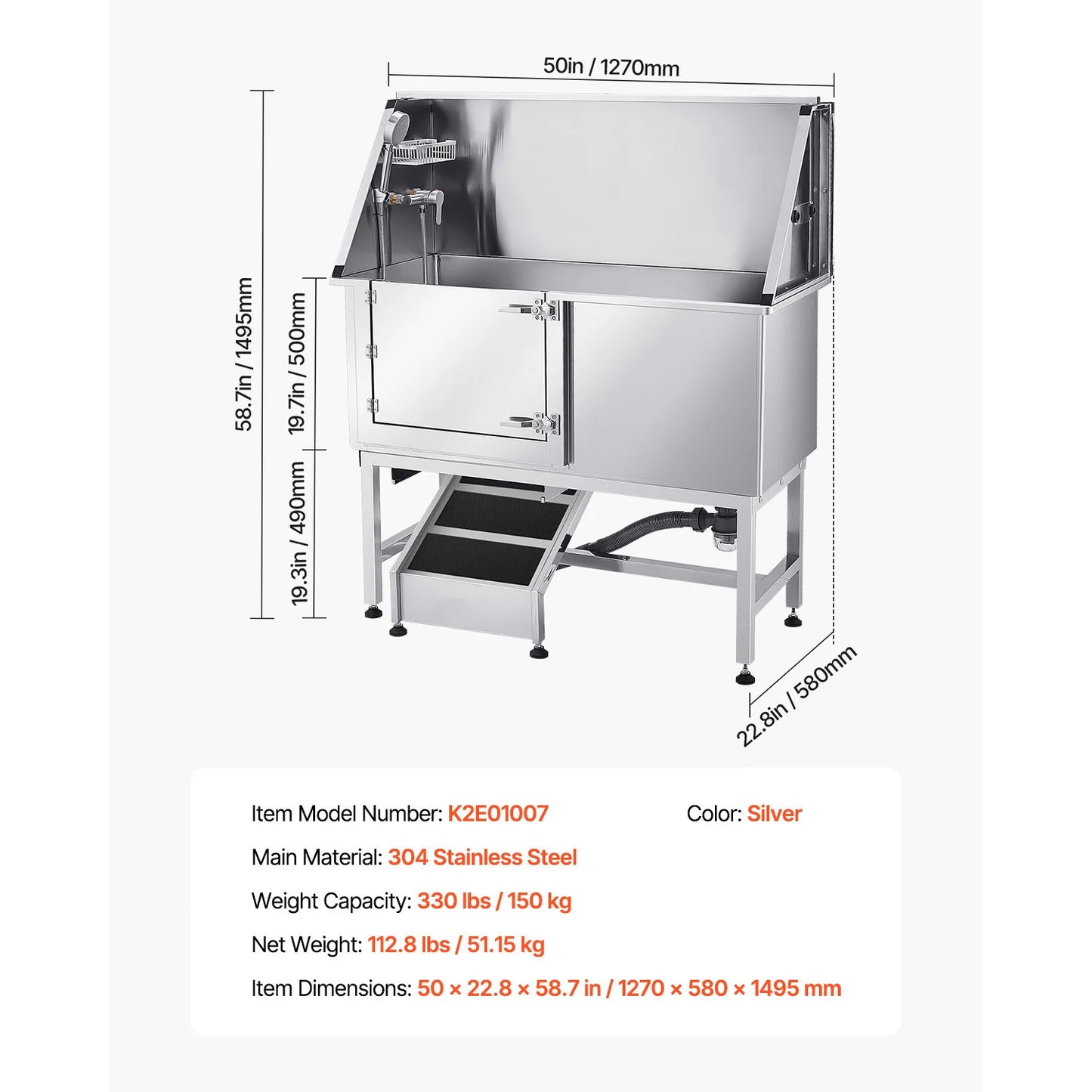 SucceBuy Stainless Steel Dog Washing Station With Ramp