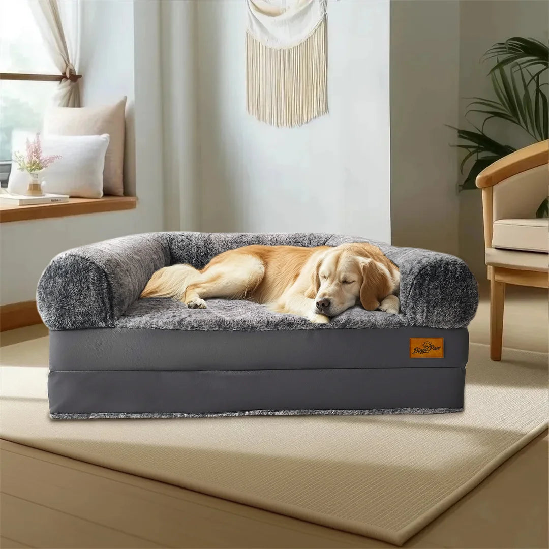 BINGOPAWCN Foldable Dog Bed Orthopedic Calming Plush