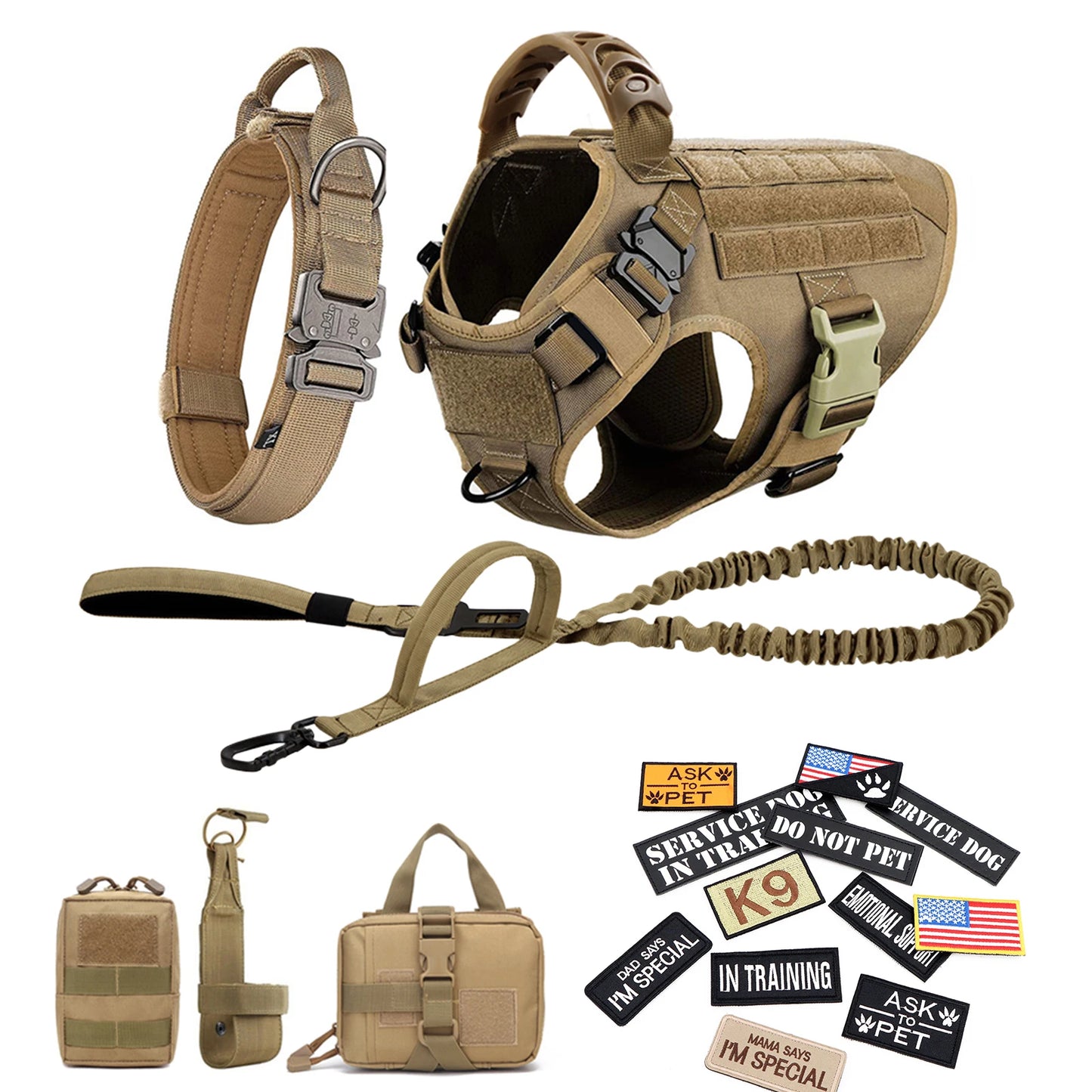 PETRAVEL CN Military Large Dog Harness Vest Set Patches For Malinois Training