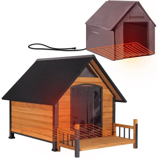 Outdoor Heated Dog House With Insulated Wood Metal Frame